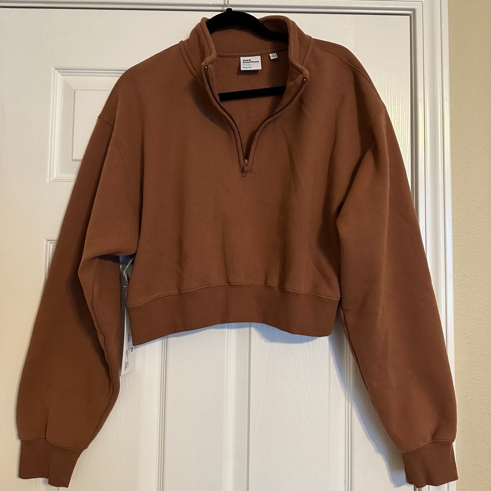 BNWT Aritzia TNA Cozy Fleece Perfect ¼ Zip Sweatshirt - Size XL - Teddy Brown